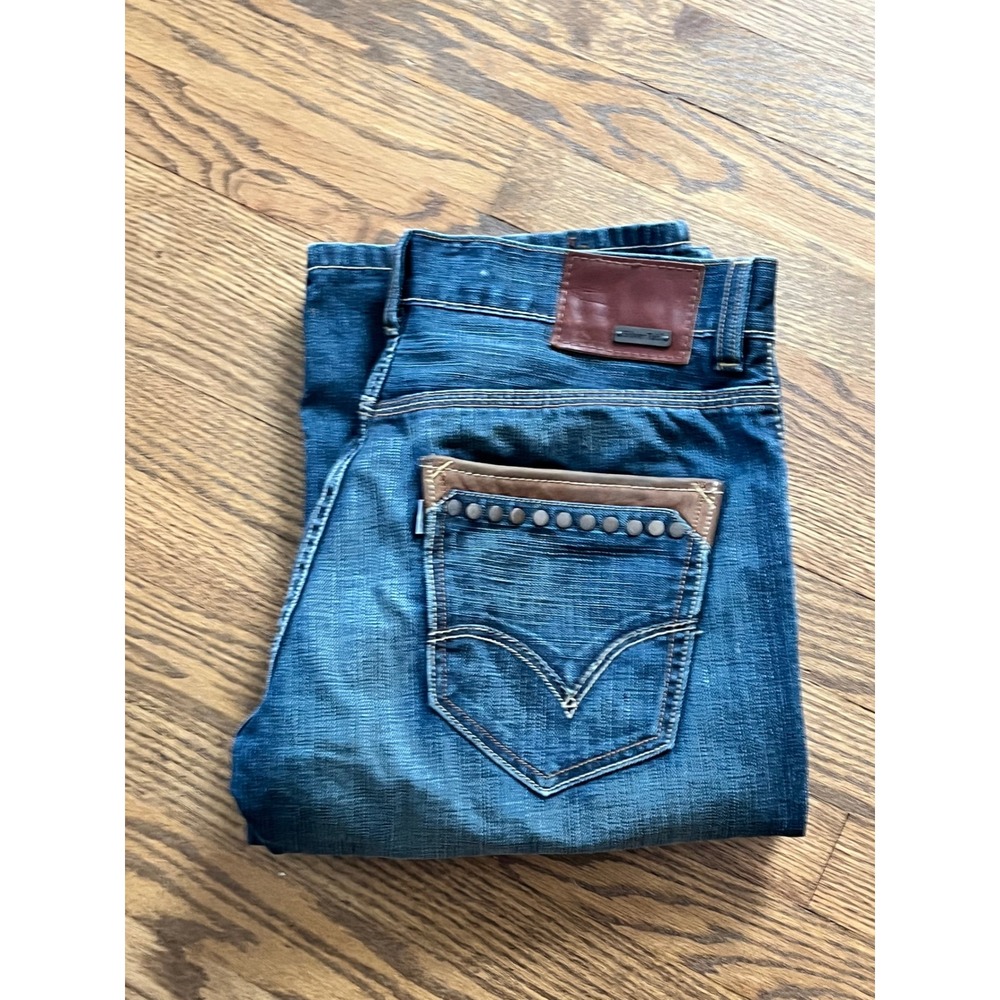 Levi's SilverTab Boot Cut Jeans Mens 33x32 Blue Studded Leather Trim Denim